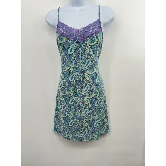 Secret Treasure Sleepwear Slip Dress Womens Size Medium M Floral blue lace prett - Picture 2 of 10